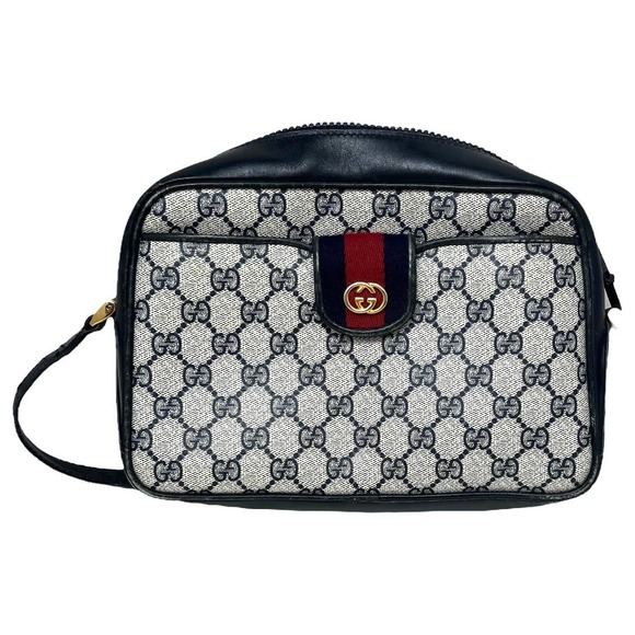 Gucci Authentic Vintage Navy Canvas Shoulder Bag Purse - Picture 2 of 10